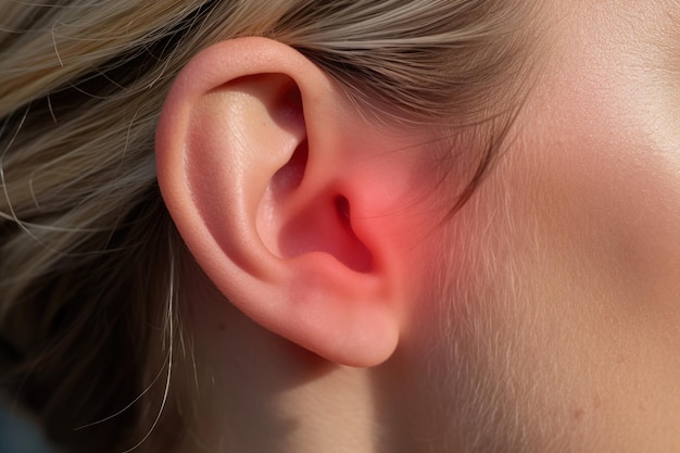 여성 귀의 클로즈업과 귀의 세부 사항 청각 문제 및 질병