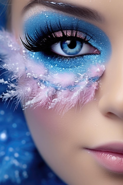 Closeup of female eye with christmas makeup