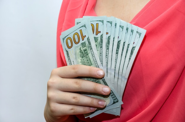 Closeup of female hands  with euro  money