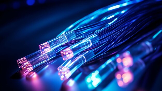 Closeup of a fiber optic cable technological background image Generative AI