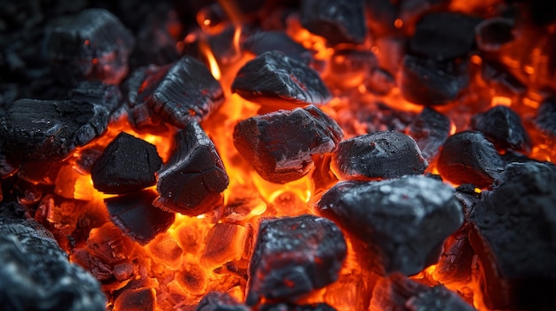 Closeup of Fiery Coal in a Blazing Fire