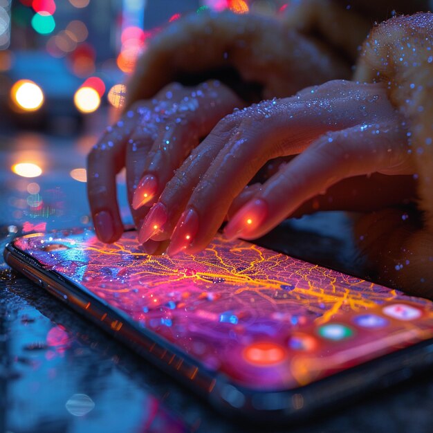 Closeup of fingers scrolling through a news feed on a phone