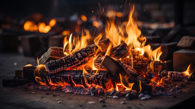 Closeup of a Fire in a Fireplace with Raw Styling