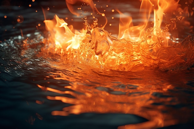 Closeup of a fire in the water Ai Generated