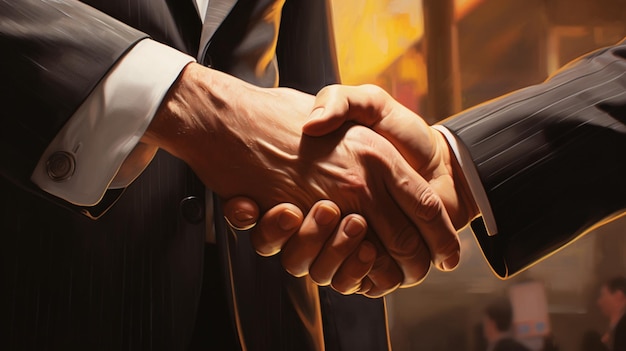 Photo closeup of a firm handshake between two business partners