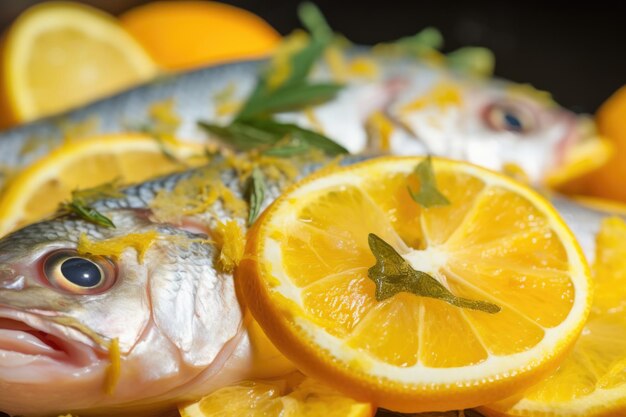 Closeup of fish with orange and lemon zest