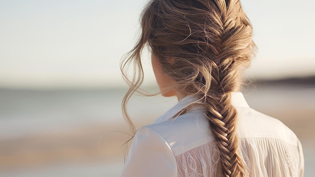 Closeup of fishtail braid with details