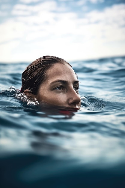 Closeup of fit woman swimming in ocean during a workout created with generative ai