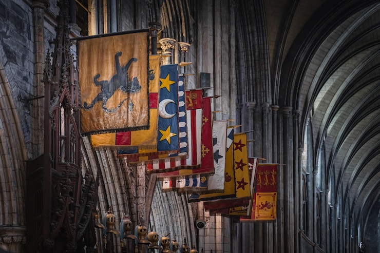 Photo closeup on flags and pennants in st patricks cathedral ireland