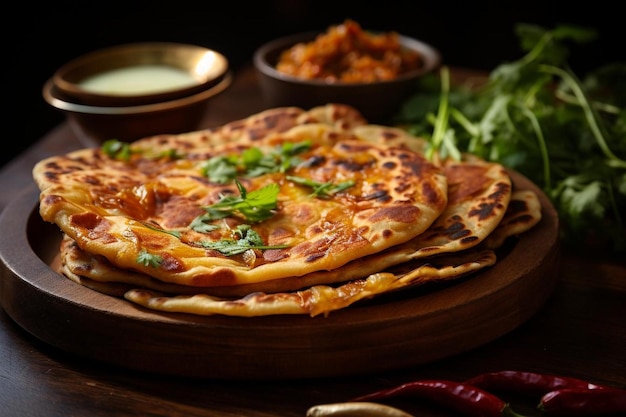 Closeup Flavorful Aloo Paratha Delight The popular street food Aloo Paratha or Alu Paratha image