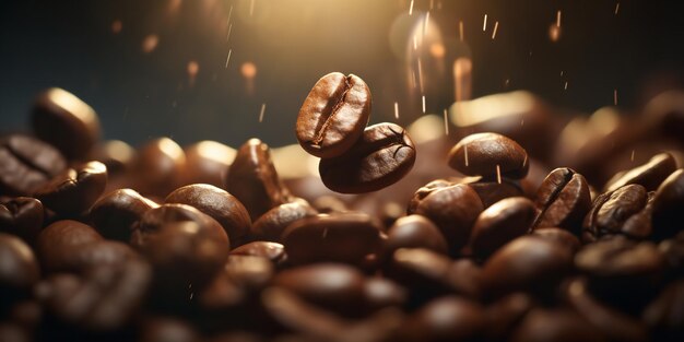 Ближайший снимок бросаемых кофейных зерен Generative Ai