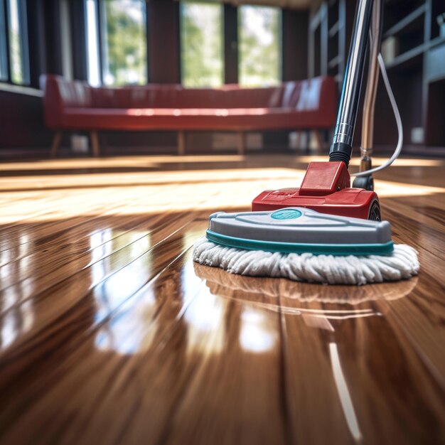 Photo a closeup of the floor cleaning process