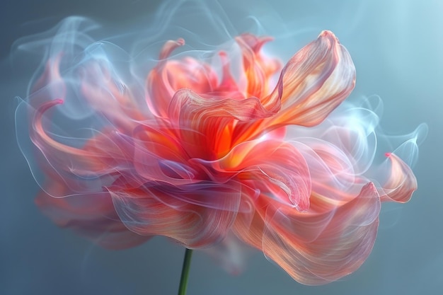 A closeup of a flower with its petals blurred by motion