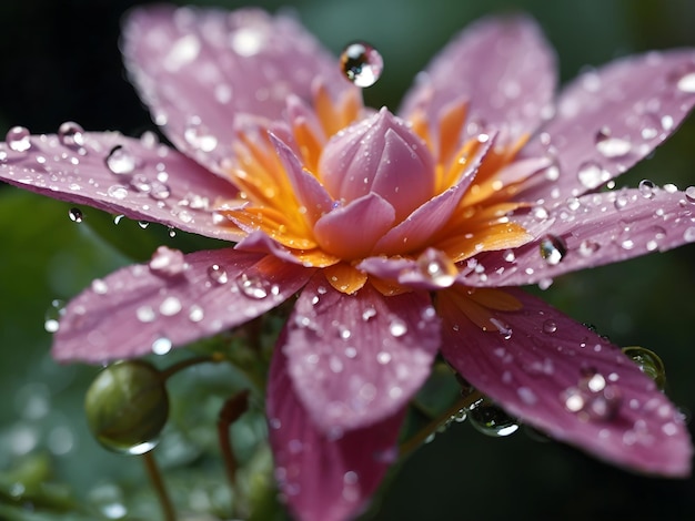 CloseUp of Flower with Water Droplets