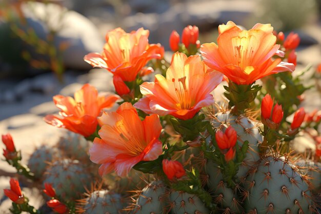 Foto close-up di un cactus in fiore con vibrante generative ai