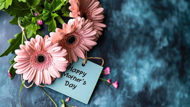 closeup of flowers on the background and the inscription Mothers Day