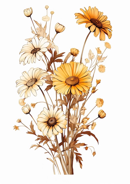 closeup flowers princess hand carved brown resin digital drawing daisies golden color stunning