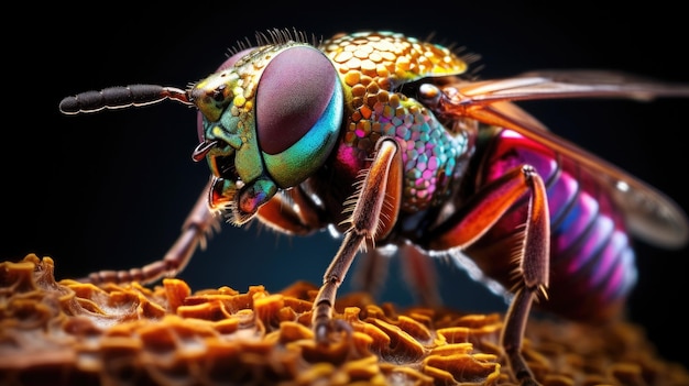 CloseUp of Fly Insect on Black Background