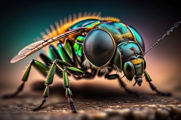 Closeup of a fly in nature generative ai