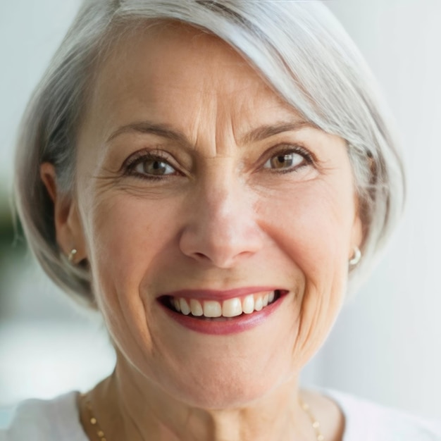 closeup focus Happy beautiful senior woman smiling