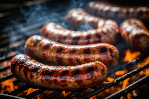 Closeup focus on the smoked and juicy sausage exhaling its tempting aroma A delight ready to be savored Generated by AI