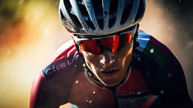 Closeup of a focused cyclist