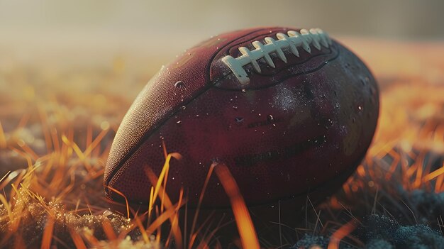 Photo closeup of a football in the grass