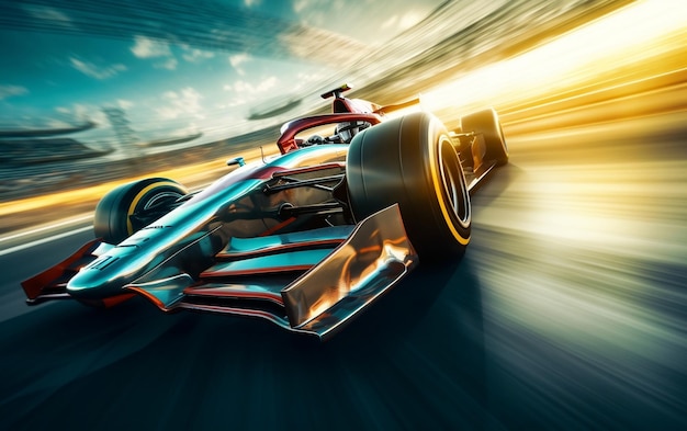 CloseUp Formula 1 Car at Full Speed on Racing Track Generative AI