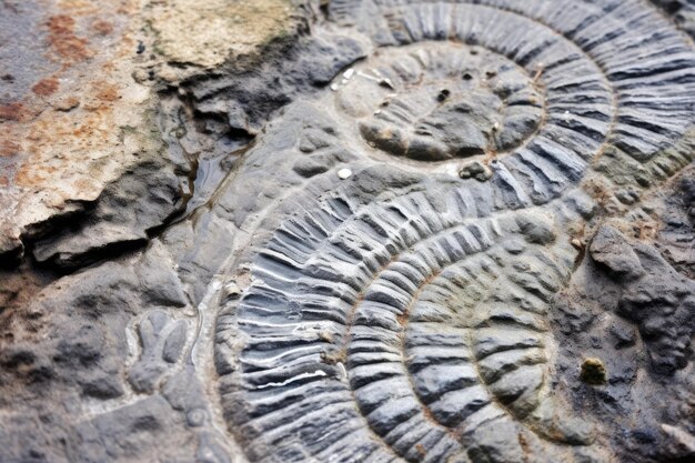 Foto close-up del fossile nelle pietre calcaree