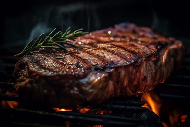 Foto closeup foto van een steak op een barbecue grill