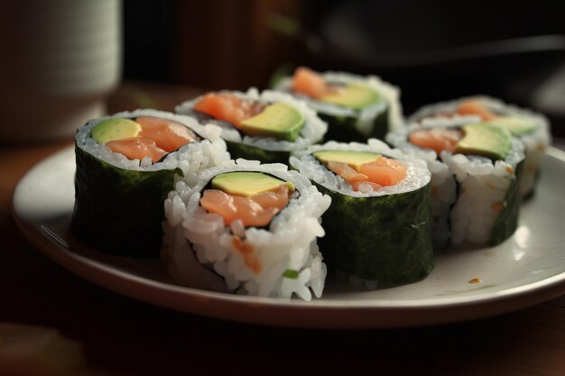 Foto closeup foto van sushi rolls generatieve ai