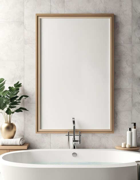 Closeup frame mockup in bath room interior 3d rendering