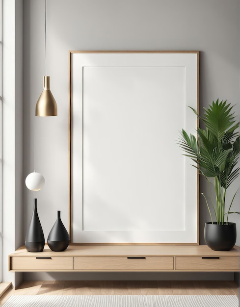 Photo closeup frame mockup in modern interior 3d rendering