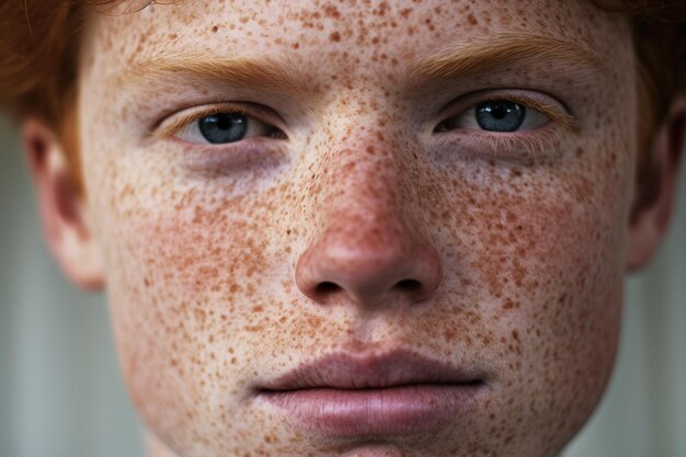 Closeup of freckled man looking at camera