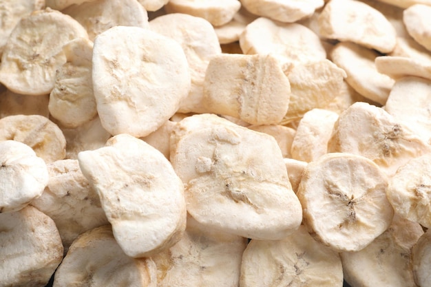 Closeup of freeze dried bananas as background