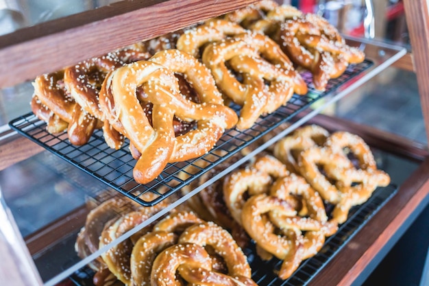 Closeup fresh baked tasty pretzels