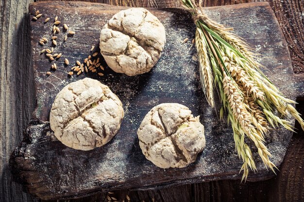 Closeup of fresh buns with whole grains