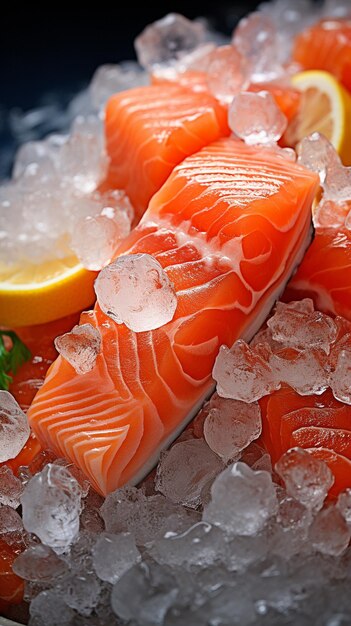 A closeup of a fresh fish stored on ice