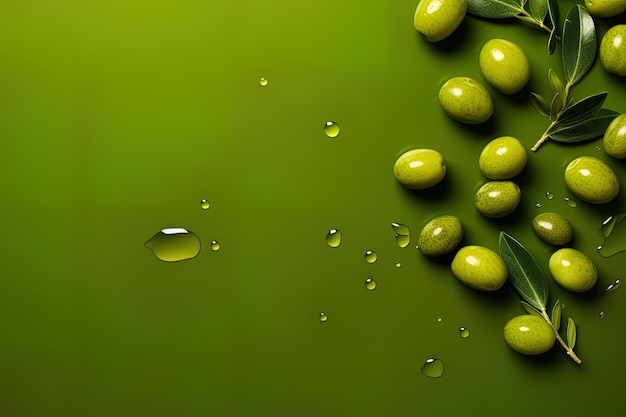 Closeup of fresh green olives Healthy and fresh food concept