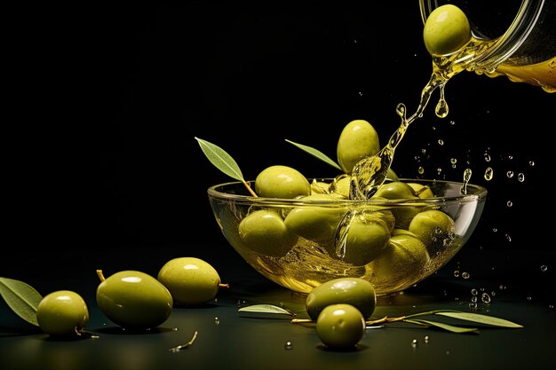 Closeup of fresh green olives Healthy and fresh food concept