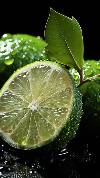 Photo closeup fresh lime with water drops