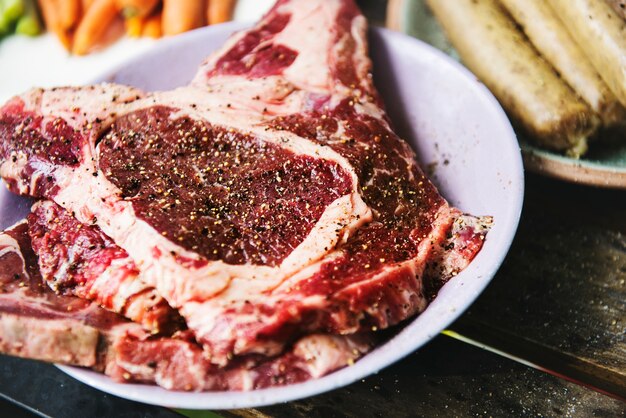 Closeup of fresh meat steak prepare for cooking