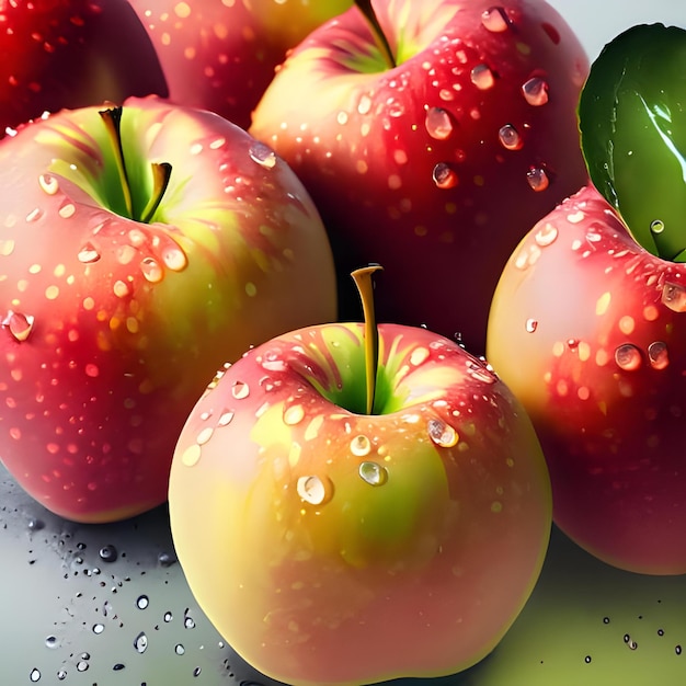 Closeup Fresh Organic Apples with Water Droplets