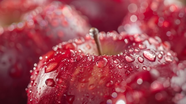 Photo closeup of fresh red apples with water droplets