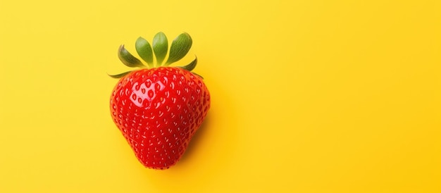 Closeup fresh red ripe strawberry fruit on a bright yellow background Generate AI image