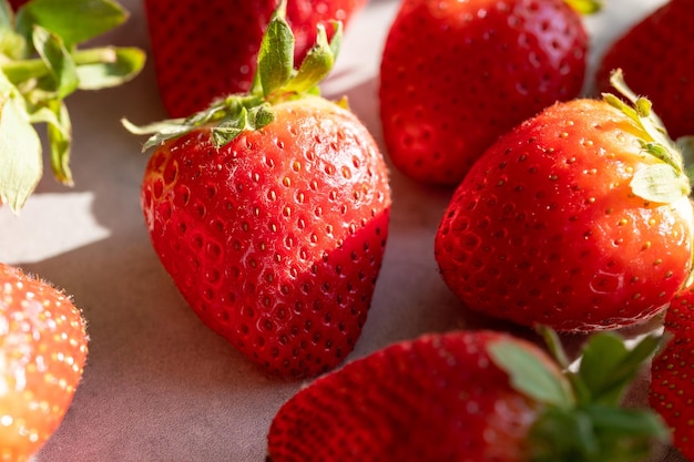 Closeup fresh strawberry summer fruit Macro