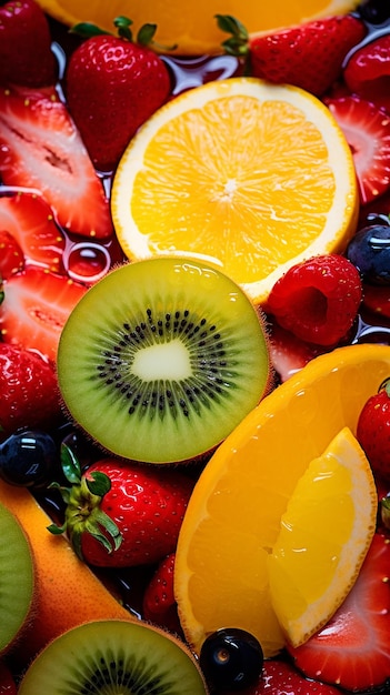 Photo closeup of freshly chopped fruits