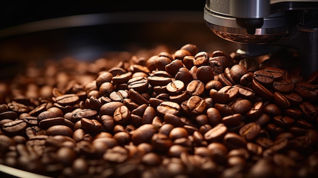 Closeup of Freshly Ground Coffee Beans in a Grinder