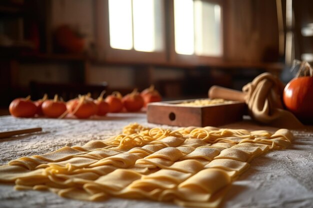 Closeup of freshly made pasta dough on table