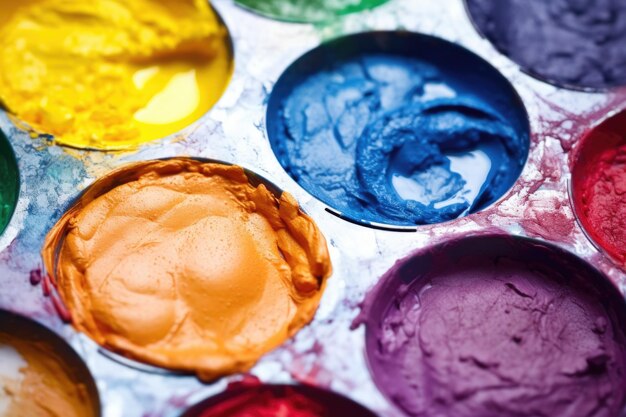 Closeup of freshly mixed faux paints palette